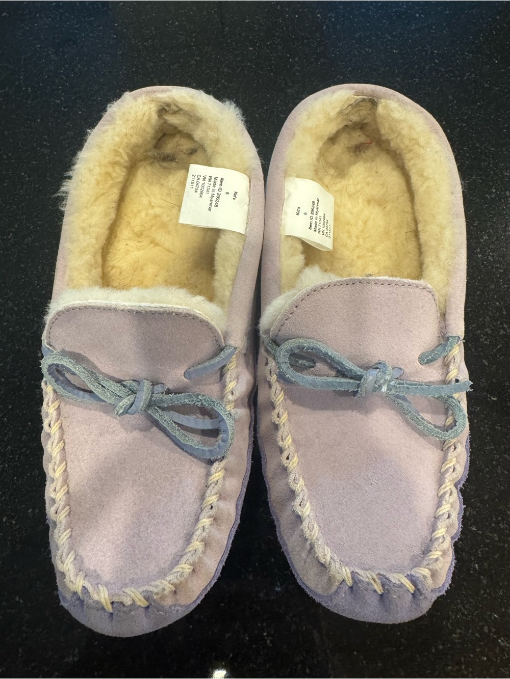 Kids Cozy Faux Shearling Moccasin Slippers - Lavender